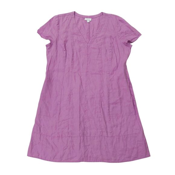 J Jill Love Linen Dress Womens Large Lilac Short Sleeve V-Neck Beach Coastal - Picture 1 of 11